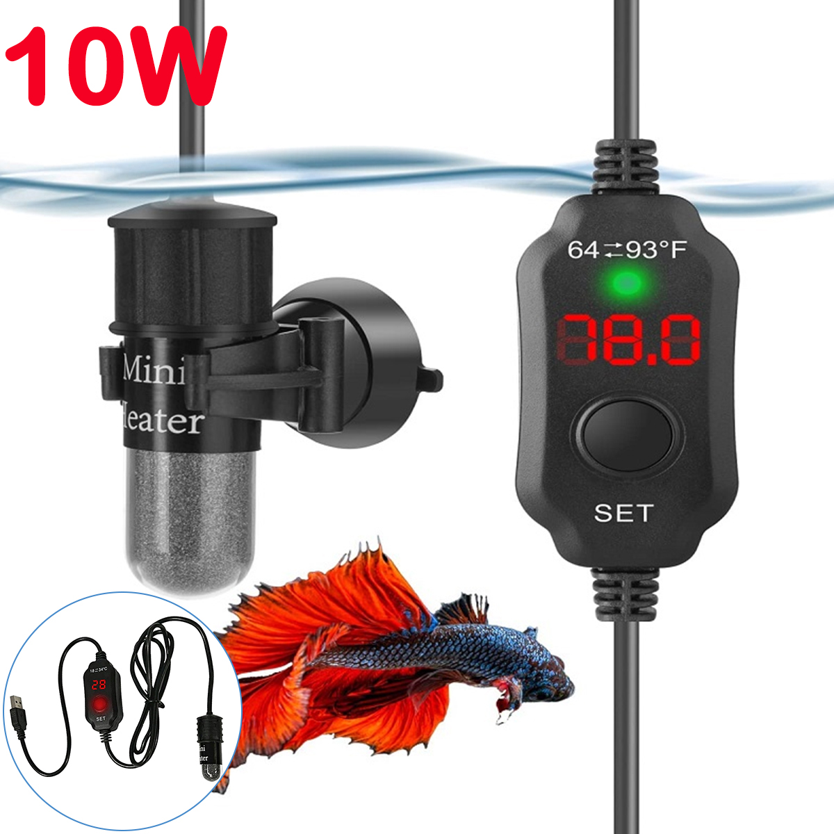 Aquarium Fish Cold Water - 10W Adjustable Aquarium Heater Rod 18-34°C